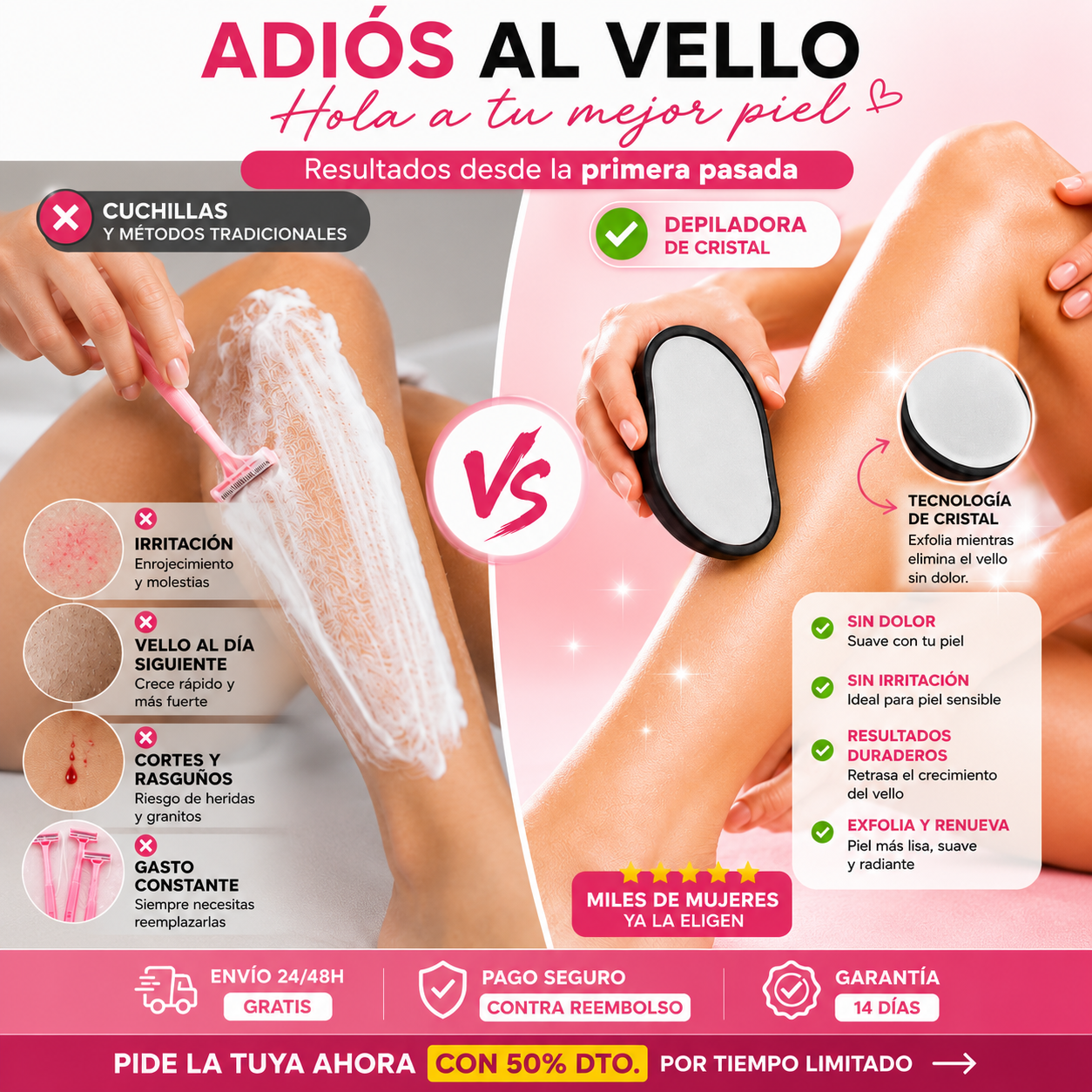 Depiladora indolora con efecto exfoliante