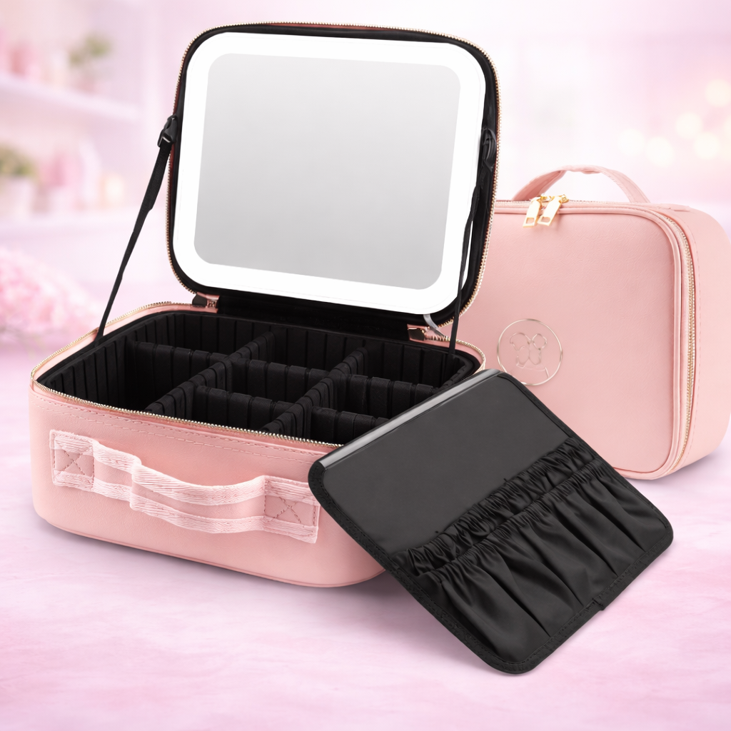 Organizador de maquillaje portátil con espejo LED